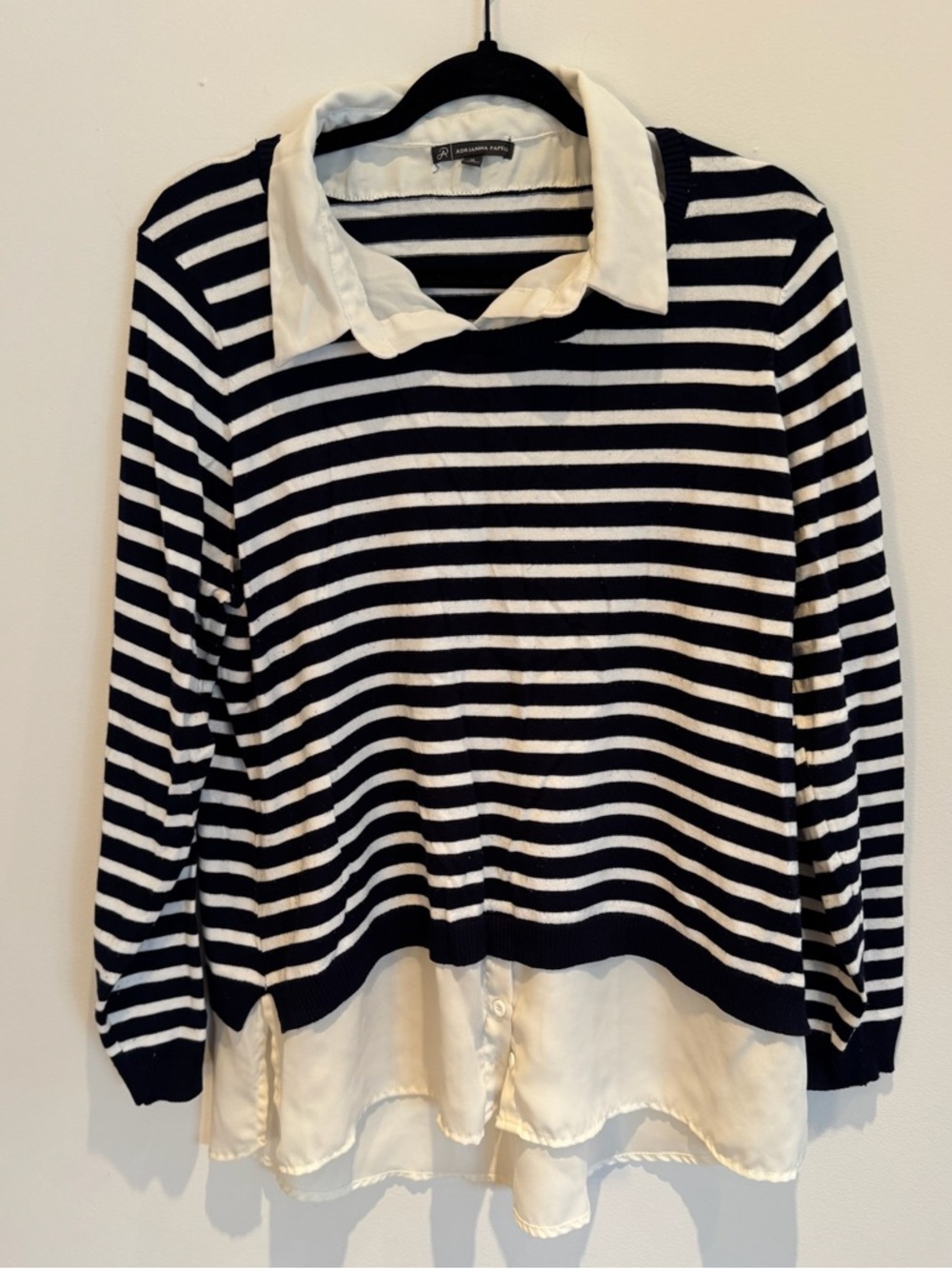 Striped Black and White Layered Sweater with Collar Size XL